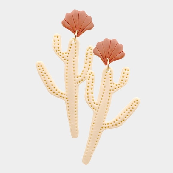 Anthropologie Jewelry - NEW Natural Cactus Dangle Earrings Poly Clay Retro